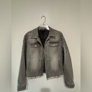 INC International Concepts Light Gray Denim Jacket with Stitch Detail